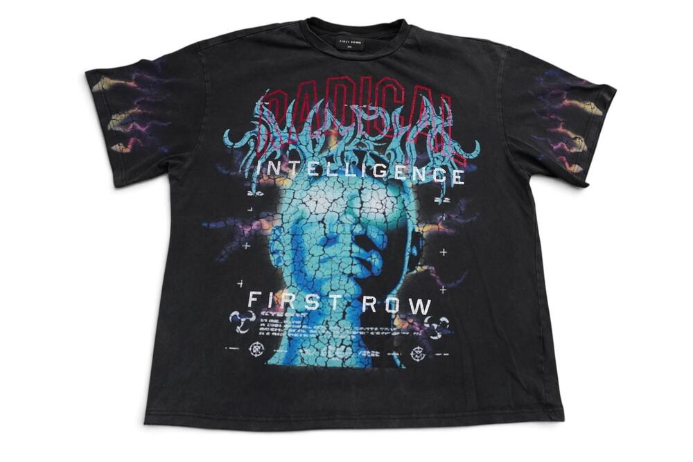 First Row Shirt Mens 2XL Black Radical Intelligence Rhinestone Graphic Tee